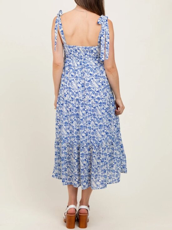 Pinkblush Maternity Blue Multi Floral Tie Strap Maternity Maxi Dress (NWT) - Picture 2 of 5